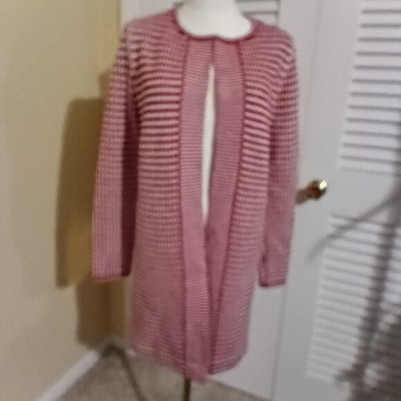 Talbots Merino Wool Small Long Cardigan Sweater Diamond Pattern Red/White - Picture 4 of 13